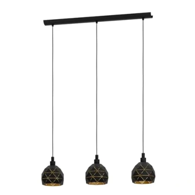 Obrázek EGLO závěsná lampa Roccaforte, závěsné svítidlo se 3 žárovkami, z oceli, barva: černá, zlatá, objímka: E14