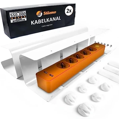 Obrázek Stilemo® Kabelový kanál, psací stůl vedení kabelů, stůl, organizér na kabely, držák vana sada 2 ks 43 x 12 10 cm bílý koš kabely