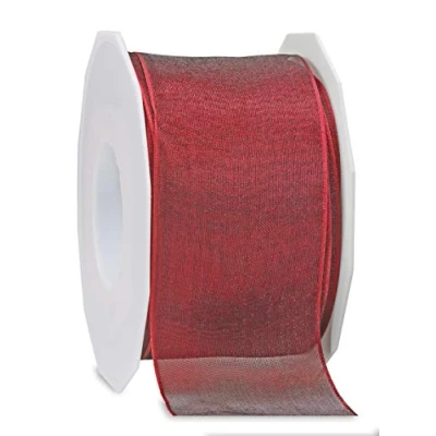 Obrázek PRÄSENT Four Seasons transparentes Band mit Drahtkante Bordeaux, 25 m einfarbiges Stoffband, 60 mm Breite, leicht biegsames Schleifenband zum Dekorieren &amp; Basteln, für besondere Anlässe