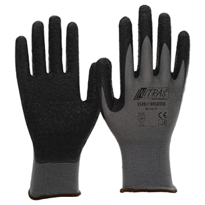Obrázek NITRAS Nylotex 3520 nylonové latexové rukavice pracovní 12 párů, šedé/černé, 9