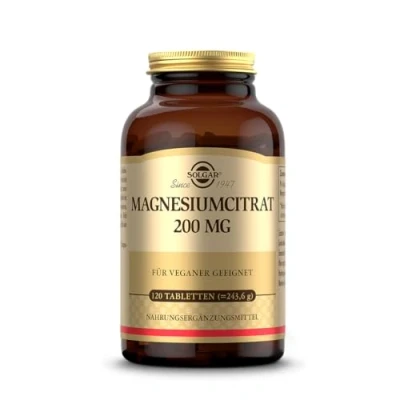 Obrázek SOLGAR® Citrát hořečnatý 200 mg Na energii, duši a svaly vysoká biologická dostupnost 120 veganských tablet