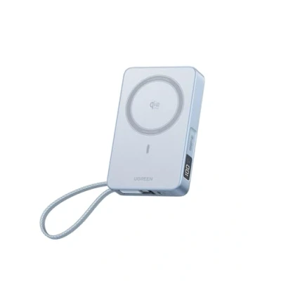 Obrázek UGREEN powerbanka MagFlow Qi2, ultra rychlá 25 W 10 000 mAh Magsafe PD30W USB C, dvoucestné rychlé nabíjení, integrovaný kabel, LED obrazovka pro iPhone16/15/14/13/12 série
