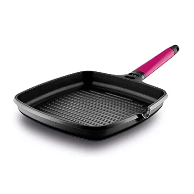 Obrázek Fundix Povrchová grilovací pánev z hliníkové litiny, indukční s odnímatelnou rukojetí 27 x cm, purpurová