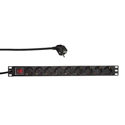 Obrázek LogiLink Professional PDU9C02 vysoce kvalitní 19&quot; zásuvková lišta 9násobná CEE7/3 (ochranný kontakt) s vypínačem černá
