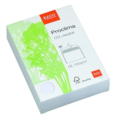 Obrázek Elco 74260.20 Proclima Box mit 50 Briefumschläge/Versandtasche, Haftklebeverschluss, C6, 100g, weiss recycl., Fenster: nein