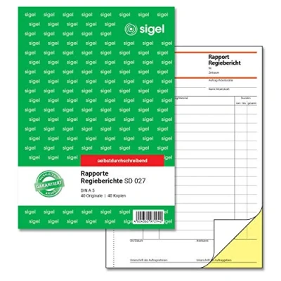 Obrázek SIGEL SD027 Rapport / zpráva o režisérii A5, 2 x 40 listů, propisující, 1 kus, mikroperforovaný, se záložkovým otvorem, z udržitelného papíru