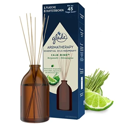 Obrázek Glade Aromaterapy Essential Oil vůně do místnosti, Calm Mind, pokojová tyčinky na éterické oleje, bergamot + citronová tráva, 80 ml