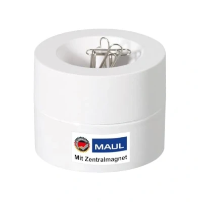 Obrázek Maul zásobník sponek MAULpro Ø 7,3 x 6 cm psací stůl organizér pro kancelářské sponky příslušenství k psacímu stolu s magnetem kancelář včetně 15 svorek stylový bílý