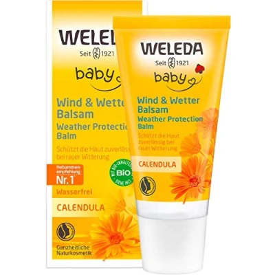 Obrázek WELEDA Bio Baby Calendula Wind &amp; WetterBalsam přírodní kosmetika krém na obličej a ruce s mandlovým olejem sezamovým pro ochranu citlivé suché pokožky miminek před drsným počasím