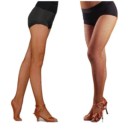 Obrázek DANCEYOU Profesionální síťované punčochové kalhoty Latinské taneční punčocháče Fishnet Stockings pro dívky a dámy, oranžově hnědá