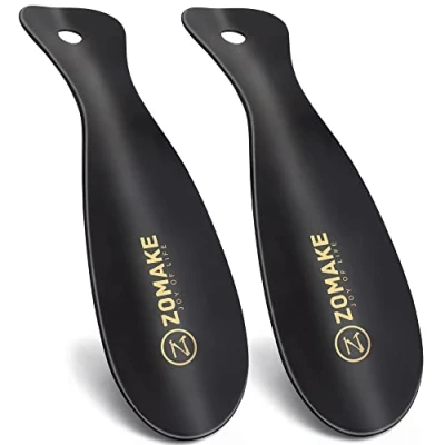 Obrázek ZOMAKE Mini Schuhlöffel Klein Metall Set 2er,Kurz Schuhanzieher Edelstahl Shoe Horn Schwarz,19cm Kleiner mit Wandhalterung für Senioren(19cm)