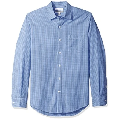 Obrázek Amazon Essentials Herren Langärmeliges Hemd aus Popeline, Schmale Passform, Blau Vichy Muster, L