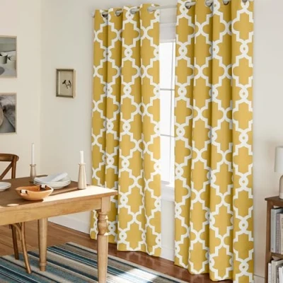 Obrázek Exclusive Home Curtains 2 Ironwork pokojový zatemňovací termozávěs s očky, nahoře, Textil, Sommerkleid, žlutá, W 52&quot; x L 84&quot; (2 panely),