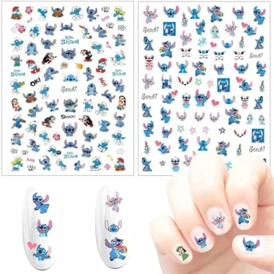 Obrázek 2 Sheets roztomilé Kawaii Cartoon nálepky na nehty pro ženy, dívky, dárek (150+ dekorace) (Stitch)