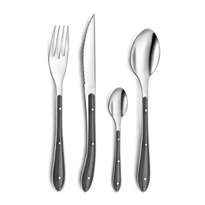 Obrázek Amefa S24 PP bistro příbor, 24 dílů, ušlechtilá ocel, tloušťka 1,5 mm, šedá/černá, 9 x cm