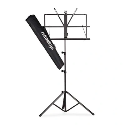 Obrázek Relaxdays, Černý stojan na noty s taškou, pult, orchestrální odkládací přihrádka noty, skládací a lehký, 60 130 cm, standardní