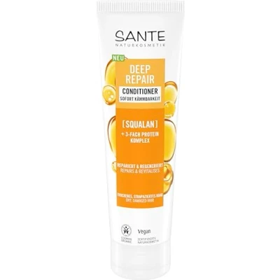 Obrázek SANTE Naturkosmetik Deep Repair Conditioner Squalan + 3násobný proteinový komplex, veganský a hydratační kondicionér pro hladké vlasy, péče o suché, poškozené 150 ml