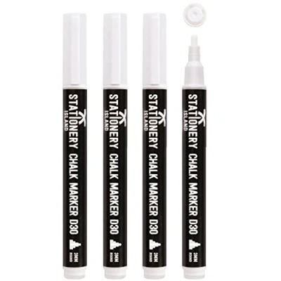 Obrázek Křídový popisovač Stationery Island D30 3 mm jemný kulatý hrot  křídový za sucha stíratelný, bílá sada 4 ks