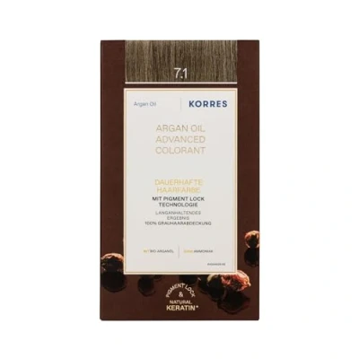Obrázek KORRES Argan Oil Colorant barva na vlasy bez amoniaku popelavá blond 7.1 100% zakrytí šedých vlasů a veganská pro dlouhotrvající barevný výsledek