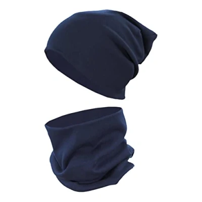Obrázek TupTam Dětská čepice/Beanie a hadicová šála sada z žerzeje žebrované látky, tmavě modrá