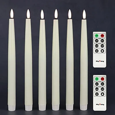 Obrázek Rhytsing 6 LED svíček bez plamene stolní svíčky přírodní vosková barva s funkcí časovače, výška 29 cm, svítivé teplým bílým světlem, obsažené 2 dálkové ovládání
