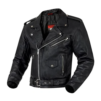 Obrázek OZONE MOTO Classic Motorradjacke Herren Leder Ellbogen und Schulterprotektoren 5 Taschen Taille Anpassung