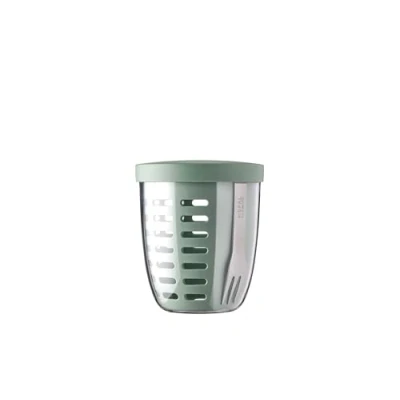 Obrázek Mepal Obst &amp; Gemüsetopf Ellipse Obstbehälter Ideal für und Gemüse unterwegs Obstbox mit Gabel Sieb Meal Prep Box Deckel 600 ml Nordic Sage