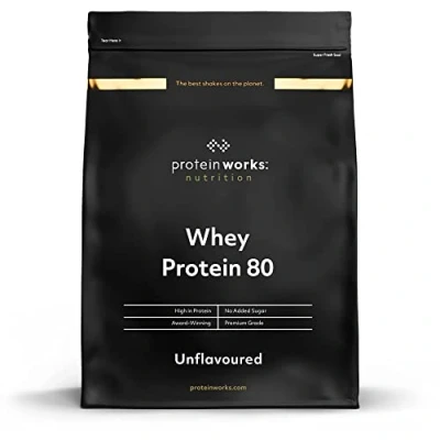 Obrázek Protein Works Whey 80 prášek (koncentrát) prémiový proteinový bohatý na proteiny a málo cukru chuťově neutrální 2 kg