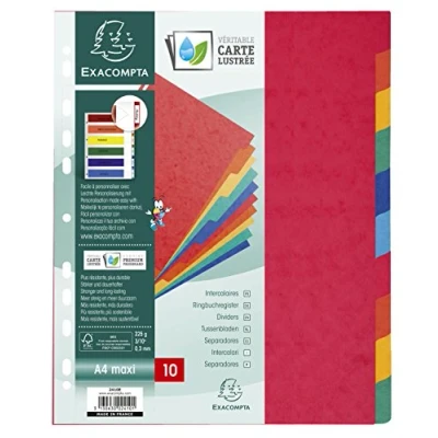Obrázek Exacompta 2410E prémiový rejstřík pro DIN A4 MAXI ze silného kartonu Colorspan, 10dílný, plná výška 24 x 30 cm, plně barevný, 10 barev s indexovou stranou vlastní tvorbu, dělicí listy,
