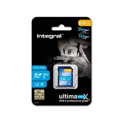 Obrázek Integral 512GB UHS II SD karta v60 až 260MB/s rychlost čtení a 150MB/s zápisu SDXC Professional High Speed paměťová