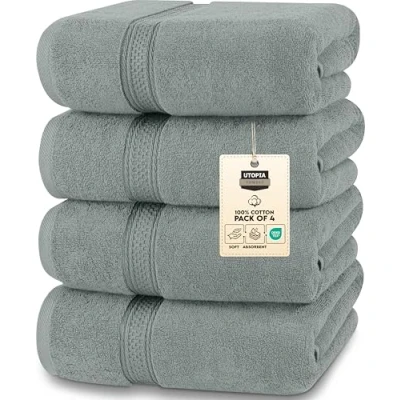 Obrázek Utopia Towels 4dílná sada osušek Premium 100% prstencově předená bavlna 69 x 137 cm ručníky, velmi savé, měkký pocit osušky (studená šedá)