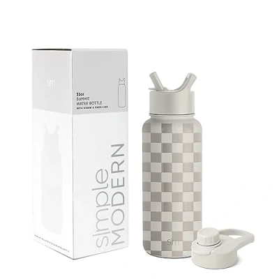 Obrázek Simple Modern Trinkflasche mit Strohhalm und Chug Deckel Wasserflasche Edelstahl Isolierte für den Sport Fitnessstudio Summit 950ml Checkmate