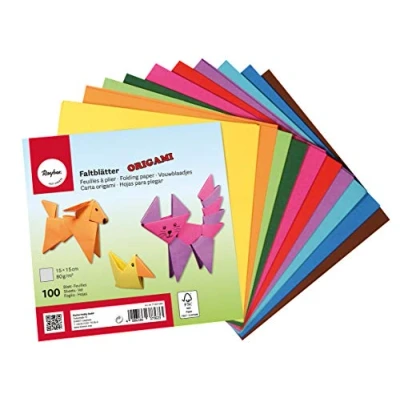 Obrázek RAYHER HOBBY 71831000 Origami skládací listy, 100 listů tříděných, 10 barev oboustranných, základní odstíny, papír pro děti a dospělé, 15 x cm, 80 g/m2