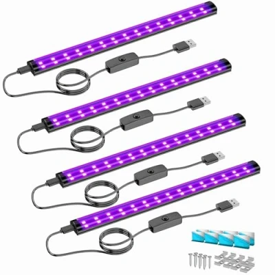 Obrázek Onforu 10W trubice černého světla, USB 28 cm lampa s černým světlem, 385 400 nm UV světlo, černé světlo LED bar na diskotéku, klub, party příslušenství, Halloween dekorace, 4 ks