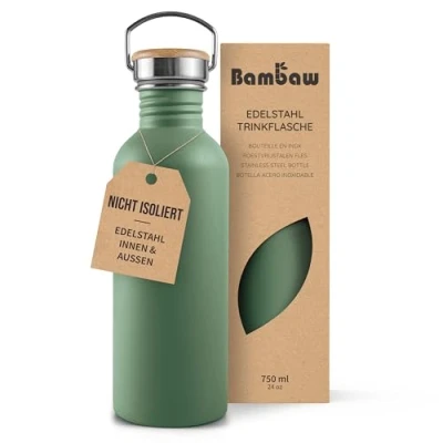 Obrázek Bambaw Nerezová láhev na pití 750 ml, neizolovaná zelená pití, udržitelná venkovní sableigreen