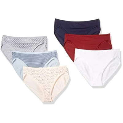Obrázek Amazon Essentials Damen Slip aus Baumwolle mit hohem Beinschnitt (in Übergröße erhältlich), 6er Pack, Kühle Farben/Warm, 42