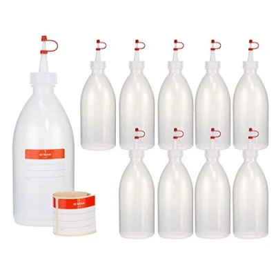 Obrázek Octopus 10 x 500 ml LDPE plastová láhev mačkací lahev laboratorní postřikovací s dávkovací špičkou BZW. Uzávěr do kuchyně, laboratoře nebo hobby