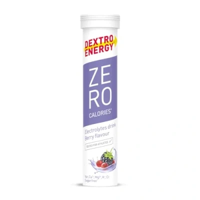 Obrázek DEXTRO ENERGY ZERO CALORIES BERRY 12 x 20 šumivých tablet (balení ks) přísada sodíku, hořčíku, chloridu, vápníku a draslíku pro elektrolytové nápoje, doplněk ke cvičení, bez cukru, veganské