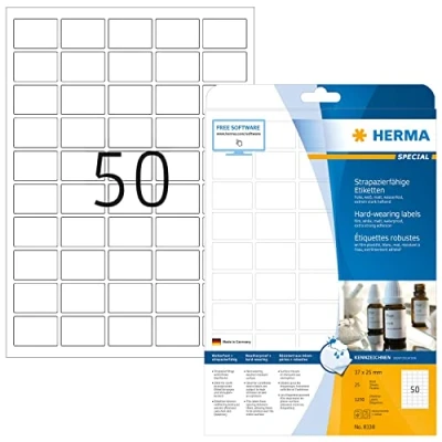 Obrázek HERMA 8338 Fóliové etikety odolné proti povětrnostním vlivům, 25 listů, 37 x mm, 50 pro arch A4, 1250 kusů, samolepicí, potištěné, matné, prázdné lepicí z fólie, bílé