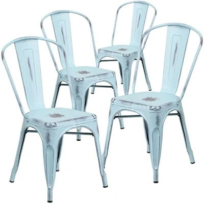 Obrázek Flash Furniture Blake Stapelstuhl aus Metall, für drinnen und draußen, 4 Stück, Used Look, Grün/Blau