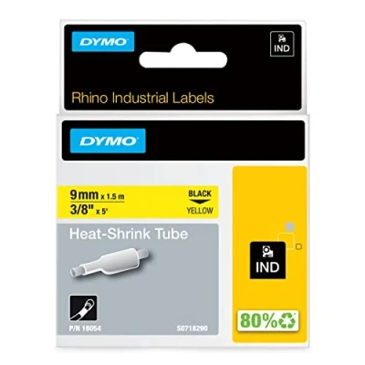 Obrázek DYMO Rhino Průmyslové etikety se smršťovací bužírkou 9 mm, 1,5 m černá na žluté pro popisovací přístroj