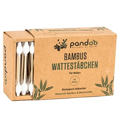 Obrázek pandoo 4 ks bambusových bavlněných tamponů s velkou bezpečnostní hlavou (220 kusů) biologicky rozložitelné, veganské, bez plastů, dřeva a udržitelné tyčinky do uší pro miminka děti