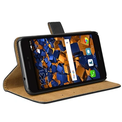 Obrázek mumbi Pouzdro z pravé Kůže Bookstyle Case kompatibilní s Huawei P8 Lite 2017 Wallet, černé