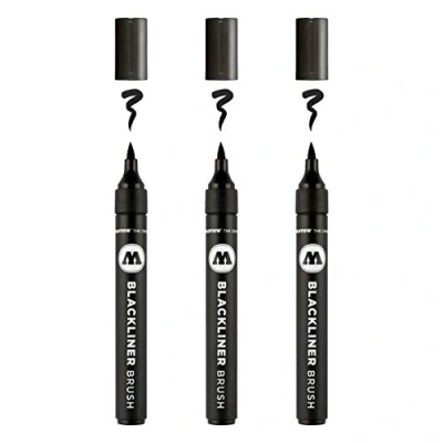 Obrázek Molotow Blackliner Brush (špička štětce, permanentní inkoust na dokumenty), černý, 1 kus (balení 3 ks)