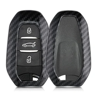 Obrázek kwmobile obal na klíče od auta kompatibilní s Peugeot Citroen 3 tlačítka Smartkey autoklíče (pouze Keyless Go) Hardcover ochranné pouzdro Cover karbonová černá