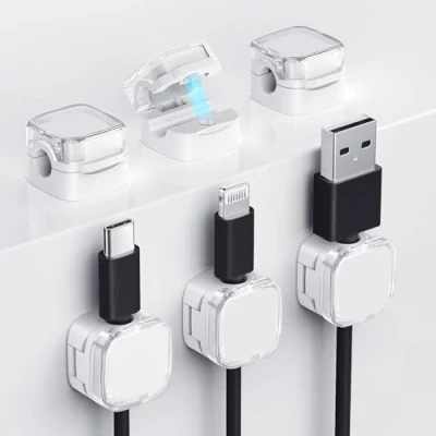 Obrázek TiMOVO Magnetische Kabelclips, 6 Pack Selbstklebende Kabelorganisator für Schreibtisch Kabelmanagement, Multi Color Kabelhalter, Ladegerät Kabelhalter Haus Büro Schreibtisch, Weiß