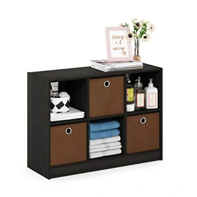 Obrázek Furinno Základní knihovna s 6 přihrádkami a 3 přihrádkami, dub, espresso/hnědá, 30,23 x 59,94 cm