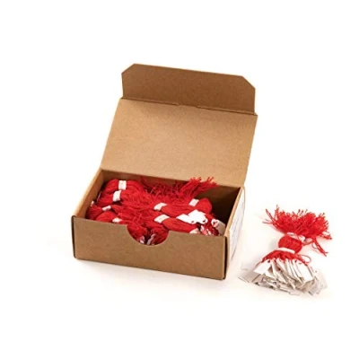 Obrázek HERMA 6919 závěsné etikety s červenou nití, 1000 kusů, 10 x 22 mm, délka vlákna cca 8 cm, mini karton cenovky označovací přívěsek k popisování, bílé