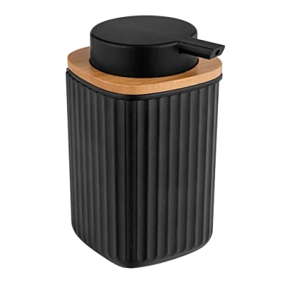Obrázek WENKO dávkovač mýdla Mod. Rotello, doplňovací na 250 ml tekutého mýdla, z vysoce kvalitního plastu s bambusovým detailem, vhodný také pro mycí prostředky, 8,9 x 12,7 7,5 cm, černý/přírodní