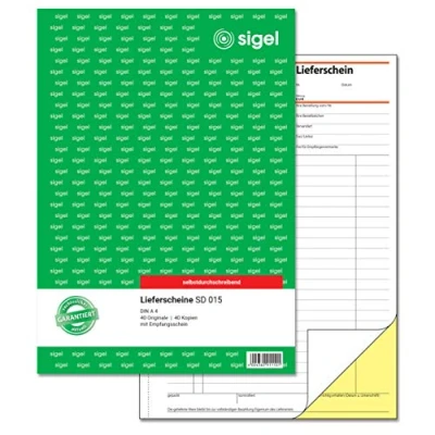 Obrázek SIGEL SD015 dodací listy A4, 2 x 40 listů, propisující, 1 kus, z udržitelného papíru